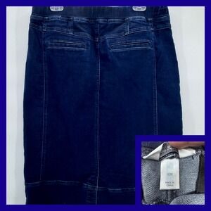 Christopher & Banks Petite Dark Wash Denim Elastic Waist Midi Skirt Size 12P